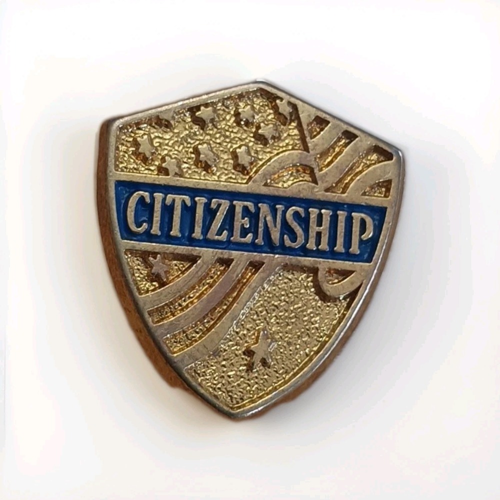 Vintage US American Citizenship Gold Tone Hat Lapel Pin Pinback Tie Tac Award